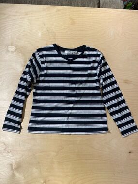 Jennifer Lauren Striped Long-Sleeve Tee - Black & White Large (QY)